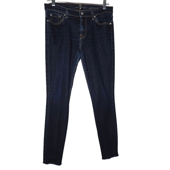 7 For All Mankind Womens Gwenevere Skinny Mid Rise Dark Wash Denim Jeans Size 29 - Picture 1 of 13